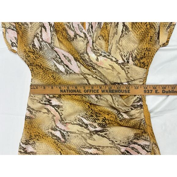 Anne Klein Snake Print Wrap Dress Size 6 Short Sleeve Washable Gold Pink Black - Picture 6 of 7